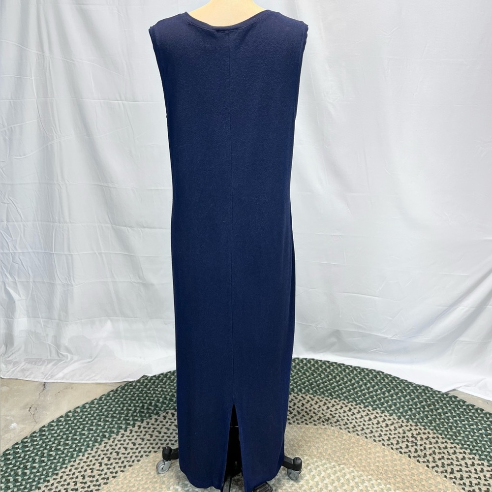 LL Bean indigo long maxi dress sleeveless v neck sundress navy blue stretchy - Picture 5 of 11